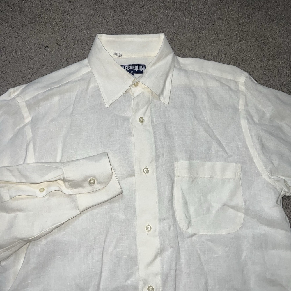 vilebrequin men 100% Linen Long Sleeve Button Up White Size Small Shirt